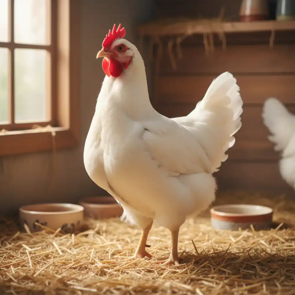 White Leghorn hen standing proudly