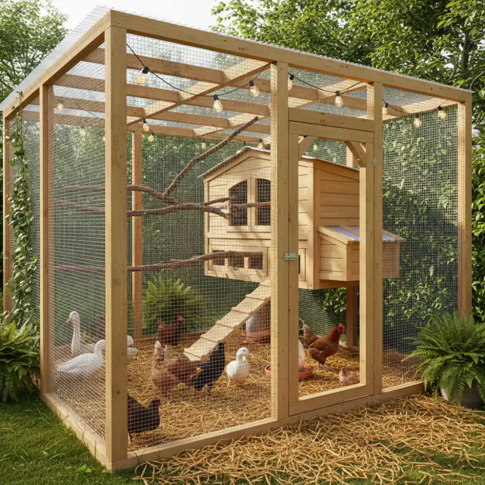 Large walk-in poultry run and coop