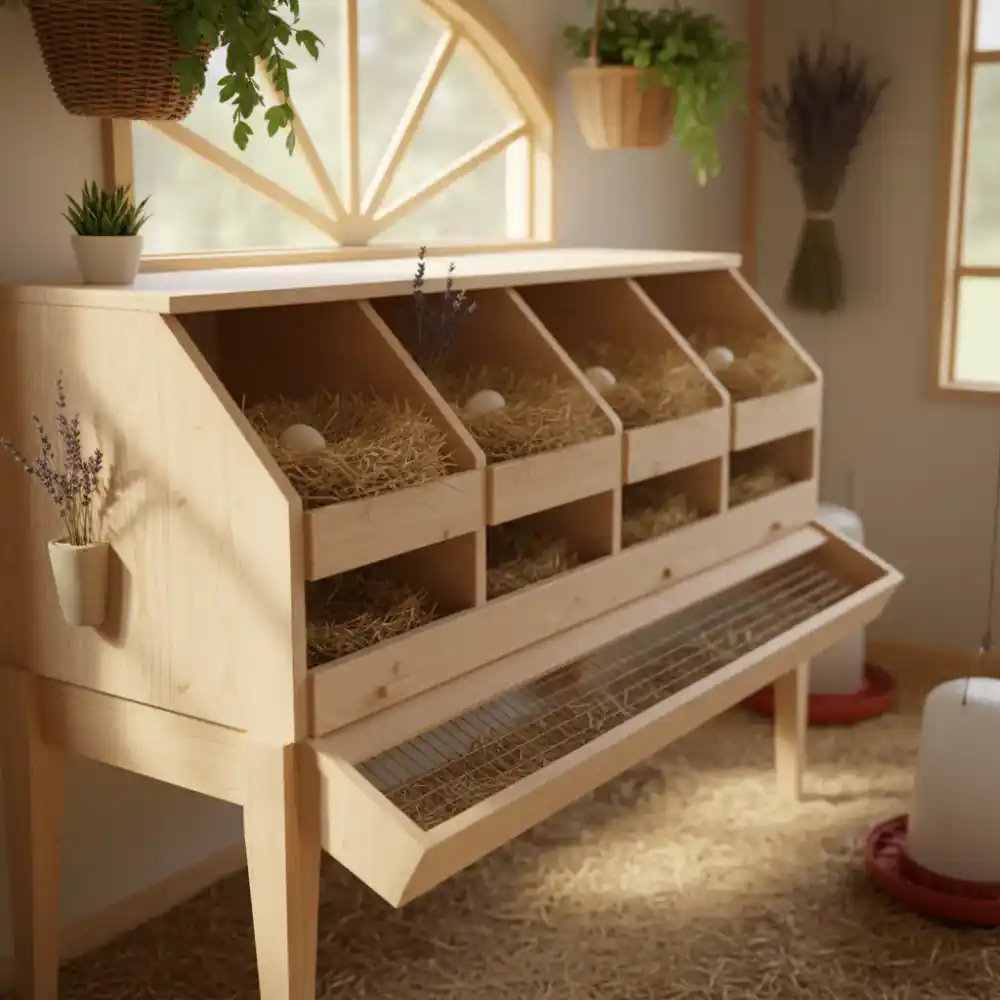 Clean roll-away nesting boxes