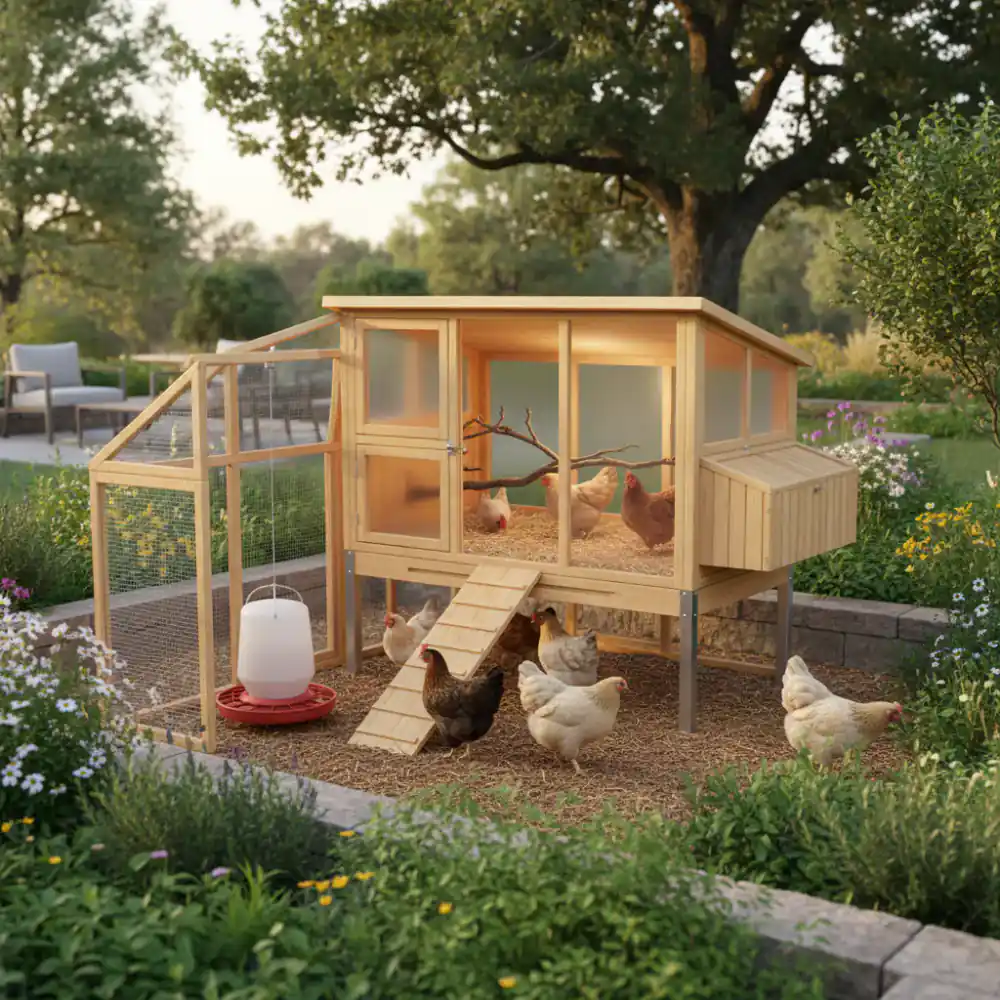 Beautiful backyard poultry setup with a clean modern coop